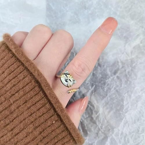 Cute Cat Pet Anxiety Relieve Spinner Rings Kitten Animal Fidget Open Adjustable Ring Sterling Silver Plated Worry Stress Relieving Boredom ADHD Autism Jewelry Stacking Finger Promise Engagement Gift thumbnail 3