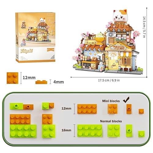 Lucky Cat Building Set,Openable Taiyaki Shop 923PCS Mini Brick Building Toy for Boys Girls Age 8+ - Orange thumbnail 3