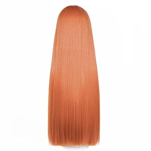 Ginger Orange 80cm 32" Long Straight Cosplay Wig Middle Parted Flat Bangs | Heat Resistant,High Temperature Synthetic Fiber, Halloween Party Wig,Dress Up Anime Show Wigs, Women Lady’s Wig thumbnail 7