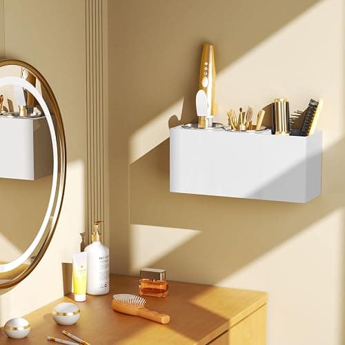 NIUBEE Wall Mount Hair Styling Tool Organizer - Bathroom Cabinet Holder for Blow Dryers, Flat Irons, Curling Irons - White thumbnail 5