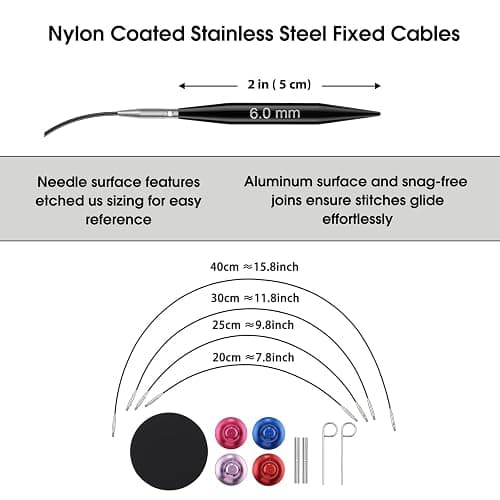 Guclud Interchangeable Circular Knitting Needle Set, 2-Inch Shorties Knitting Needles for Short Sock Knitting, Sizes US 2.5, 3, 4, 5, 6, 7, 8, 9, 10 with Small Cables, Accessories and Case, 9-Pairs thumbnail 4
