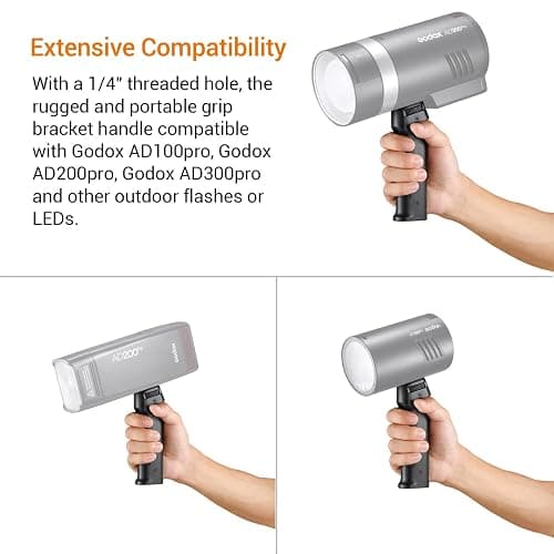 Godox FG-100 Flash Grip, Portable Bracket Handle with 1/4" Screw Speedlite Holder, Compatible for Godox AD300 Pro/AD200 Pro/AD200 Pro II/AD200/AD100Pro and Other Outdoor Flash/LED Light thumbnail 3