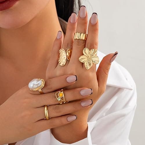 VRNGI Chunky Rings for Women Adjustable Thick Rings Set Trendy Statement Stackable Ring for Women Chunky Jewlery Irregular Dome Flower Finger Knkuckle Thumb Ring thumbnail 3