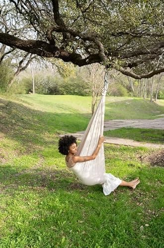 Kids Sensory Swing Indoor & Outdoor with Heavy Duty 360° Swivel Hardware, Double-Layer Soft Fabric Indoor Swing for Kids and Adults with Autism, Calming Sensory Hammock - Up to 200 Lbs (Beige) thumbnail 9