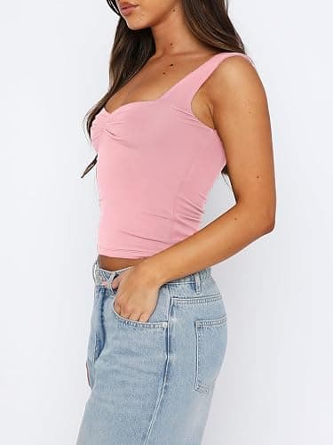 ForeFair Women Sleeveless Sexy Backless Going Out Crop Top Y2K Strappy Ruched Tank Top Summer Tight Slim Fit Cute Tops thumbnail 3