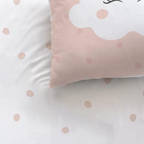 MATT & ROSE Parure de lit Enfant Fille 140x200 cm Nuages | 100% Coton | Oeko-TEX | Housse de Couette Enfant 140x200 cm + 1 Taie d'oreiller 65x65 cm Imprimées Réversibles Blanc, Rose thumbnail 2