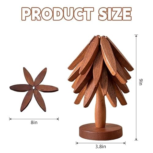 Natural Foldable Black Walnut Wooden Trivet Set - 4 Trivets + 1 Stand for Hot Dishes, Pot, Bowl, Teapot, Hot Pot Holders(Black Walnut) thumbnail 3