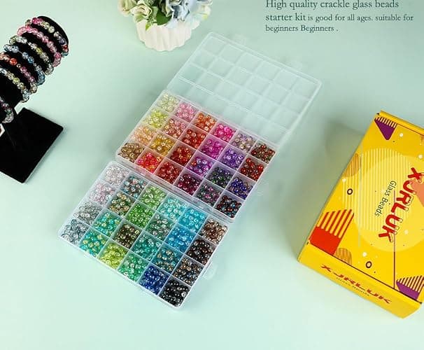 XJRLUK Glass Beads Bracelet Making Kit,1350PCS 48 Colors 8mm Crackle Glass Beads for Jewelry Making, Crystal Glass Round Beads Friendship Bracelet kit for DIY Crafts Gifts thumbnail 6