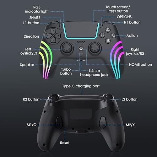 Manette sans Fil pour PS5, Controller pour PS5, avec Joystick Hall, Prise Audio, Vibration, Pavé Tactile, Six Axes, Manette pour PS5/Slim/Pro/PC thumbnail 7
