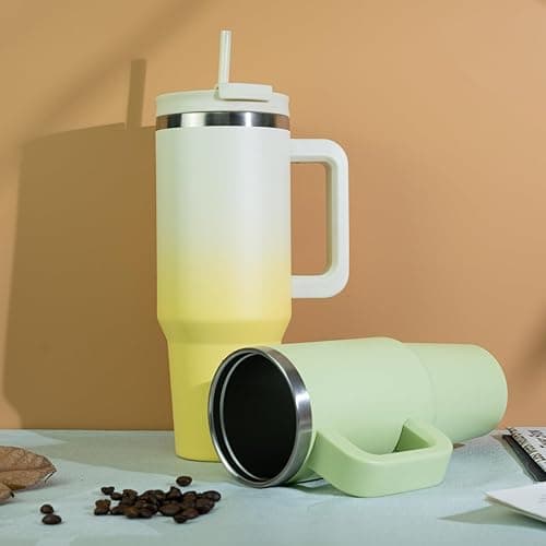 BJPKPK 40 oz Tumbler With Handle Insulated Tumblers With Lid And Straw Stainless Steel Thermal Cup,Lemon thumbnail 3