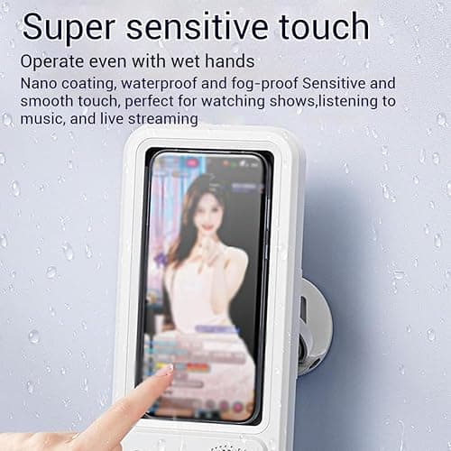 2026New Waterproof Phone Holder with Speaker, Shower Phone Holder Waterproof - Built-In Smart Bluetooth Speaker,Fog-Resistant Bathroom Wall Phone Mount for Any Phones Secure Attachment Surface (White) thumbnail 4