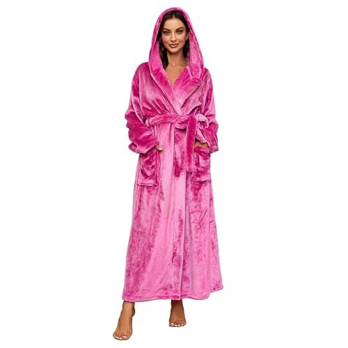 HEARTNICE Womens Long Hooded Plush Robe, Soft Thick Warm Fleece Bathrobe Full Length House Coat - Image 1