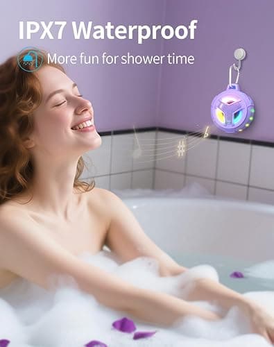 EBODA Bluetooth Shower Speaker, IP67 Waterproof Portable Wireless Small Speakers, Floating, 24H Playtime for Home, Beach, Pool, Kayak, Hiking, Boat Accessories, Gifts for Women, Girls - Purple thumbnail 3
