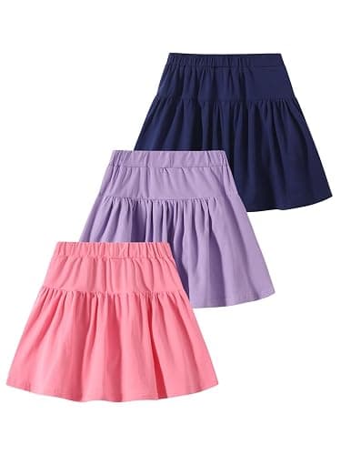 Fdqin 2 Pack Girls Skirts Elastic Flared Plain Tennis Skater Skirts with Built-in Shorts Kids Active Flowy Skorts thumbnail 4