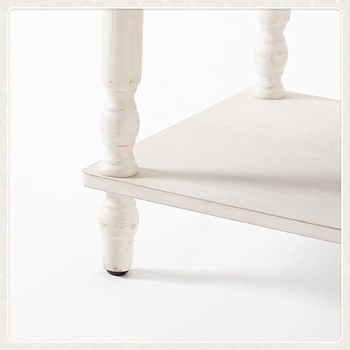 COSIEST Antique White 2-Drawer Nightstand with Open Shelf, 28.5 Inch Tall French Vintage Bedside Table, Hand-Carved Floral End Table for Living Room thumbnail 7