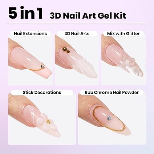Beetles 3D Gel Nail Art Kit-Crystal Orb 3D Nail Art Clear 1 oz 5 in 1 Non-Sticky Hand Sculpting Building for Beginner DIY Salon at Home,Clear Solid Builder Nail Gel, UV & LED Lamp Cured Needed thumbnail 2