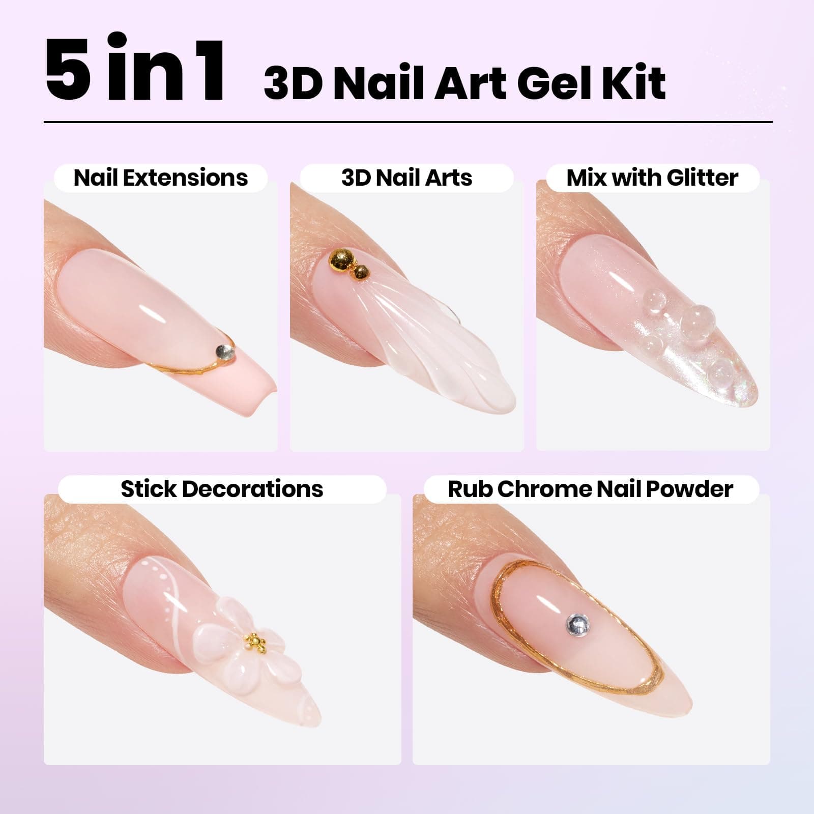 Beetles Solid Builder Gel for Nails, 20g *4 Colors Clear Pink White 3D Sculpting Gel Non-Sticky Hand Carving Nail Glue for 3D Nail Art with 3D Mold Chrome Nail Powder Tools Salon DIY at Home thumbnail 4