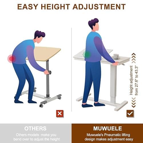 Muwuele Solid Wood Overbed Bedside Table with Wheels, Adjustable Medical Tilt Top Hospital Bed Table Over The Bed, Rolling Laptop Desk, Mobile Standing Desk for Hospital and Home Use (White) thumbnail 8