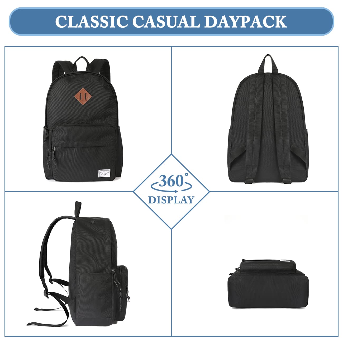 KASQO School Backpack, Lightweight Water Resistant Backpack for Men Women Classic Schoolbag Kids Bookbag 17.8L Daypack Travel Rucksack Bag for Teens College, Camping, Work thumbnail 6