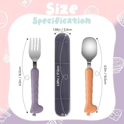 2-Piece Kid Utensils Set, 304 Stainless Steel Kids Fork and Spoon for Self-feeding, Safe Kid Silverware with storage case for School Lunch, Travel & Outdoors, Dishwasher Safe (Purple) thumbnail 2