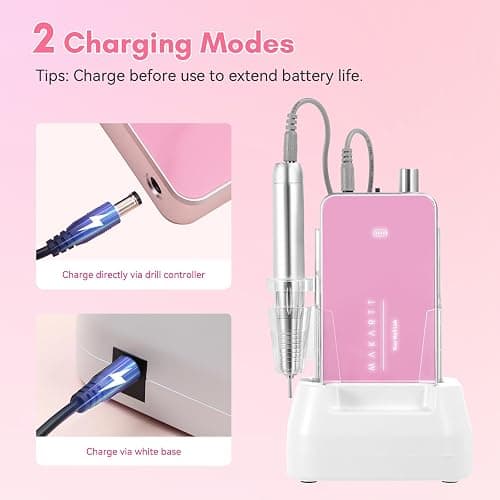 Makartt Nail Drill Professional: 60W 35000RPM Electric Nail File with Coreless Motor, 2 in 1 Desktop & Portable, Drill Bits and LCD Display for Acrylic Gel Nails, Nouvella Pink thumbnail 6