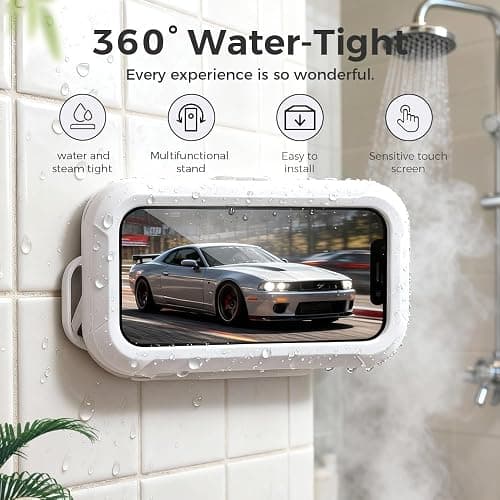 Waterproof Play Phone Holders, 2026 New Shower Phone Holder Waterproof, Adjustable Bathroom Phone Case for Home Bathroom, Rotatable Phone Stand Water Proof Phone Mount for Smartphone Users (Pink) thumbnail 2