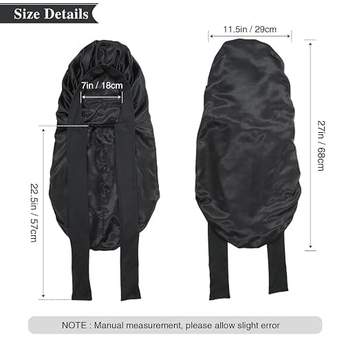 AWAYTR Long Satin Bonnet for Women - Double Layer Elastic Silk Bonnet for Braids Hair Sleeping Cap with Tie Band (Black) thumbnail 2