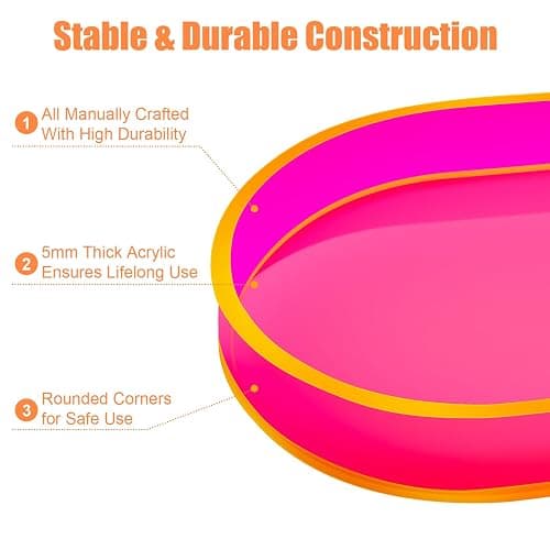 Acrylic Decorative Vanity Tray Perfume Jewelry Trinket Tray for Bathroom Counter Soap Toilet Tank Sink Small Candle Catch All Organizer, 12.6x6.3 Inches, Neon Pink thumbnail 4