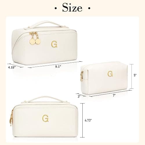 CLOUDWINGS Birthday Gifts for Women Teen Girl, Personalized Initial Makeup Organizer Bag Set, Open Flat Travel Cosmetic Bag With Clear Divider and Handle(Beige,G) thumbnail 6