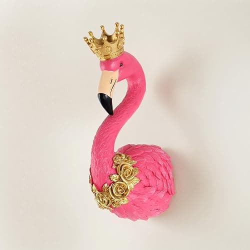 WOPARTY Flamingo Wall Decor, Resin Crown Flamingo Head Wall Sculpture with Gold Rose Accents, 13 x 5.9 Inch, Home Decor Gift (Pink) - Image 1