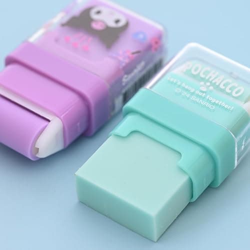 4 Pack Kawaii Cartoon Creative Roller Erasers - Roller Eraser with Roller Cleaner, Clean Up Eraser with Cover and Roller, Dual-Sided for Error Correction & Debris Collection thumbnail 4