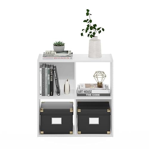 Furinno PELLI Book Shelf, 4-Cube Bookshelf with Open & Closed Back Cubes, 2 x 2 Storage Organizer Cabinet, 11.6 x 24.2 x 24.2, for Living Room, Bedroom, Home Office, White thumbnail 4