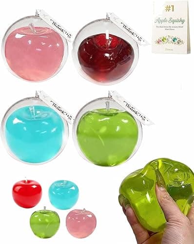 Apple Squishy, 3.15in Clear Cute Fruit Stress Balls, Soft Novelty Rebounding Squeeze Toys Glass Gloss Semi-Transparent,Fun Handmade Silicon Squishies Sticky for Anxiety Relief & Focus(4pcs) - Image 1