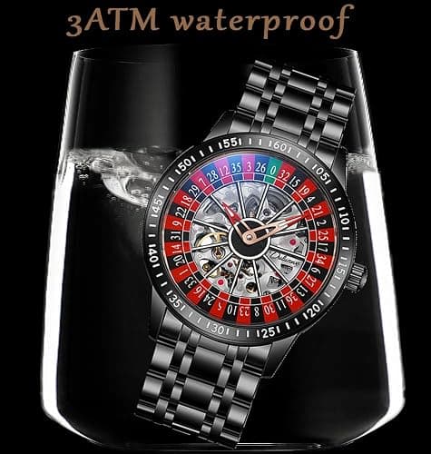 Roulette Wheel Automatic Mechanical Watch for Men Swinging Rotary Dial Design Hollow Skeleton Watches Stainless Steel Waterproof Business Luxury Wristwatch thumbnail 6