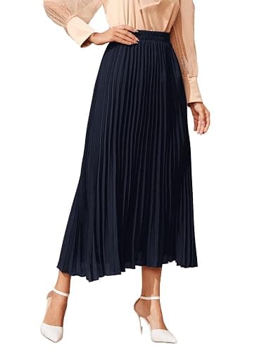 SweatyRocks Women's Casual Solid Longline Pleated Long Skirt thumbnail 3