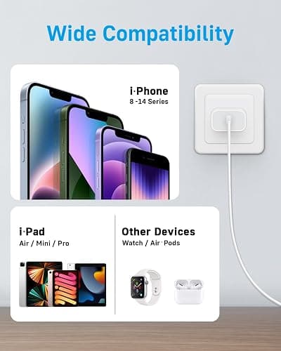 10Ft Charger Fast Charging, MFi-Certified, 20W PD Block with 10Ft Cable, Type C Travel Plug & Cord for 14/13/12/11 Series & More [2 Pack] thumbnail 7