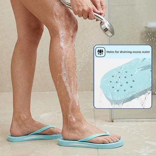 WIDE TOE BOX Women's Quick-Dry Shower Shoes Non-Slip Flip Flops with Arch Support & Drainage Holes for Beach, Pool, Dorm, Bathroom, Spa, Gym & Travel thumbnail 3