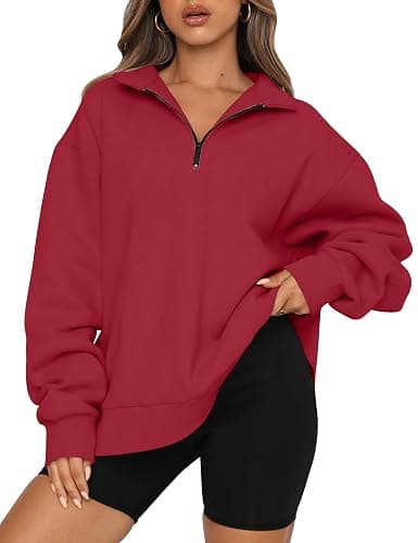 Trendy Queen Womens Oversized Sweatshirts Fall Sweaters Fashion Hoodies Half Zip Pullover Long Sleeve Shirts Clothes - Image 1