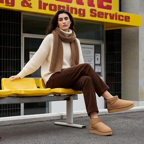 OOW Ankle Platform Boots for Women Genuine Suede Short Winter Snow Boot with Cozy Memory Foam thumbnail 2