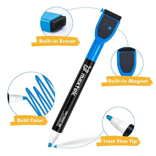 maxtek 24 Count Magnetic Dry Erase Markers, Fine Tip, 6 Colors Whiteboard Markers with Built-in Eraser, Low Odor Thin Markers thumbnail 2