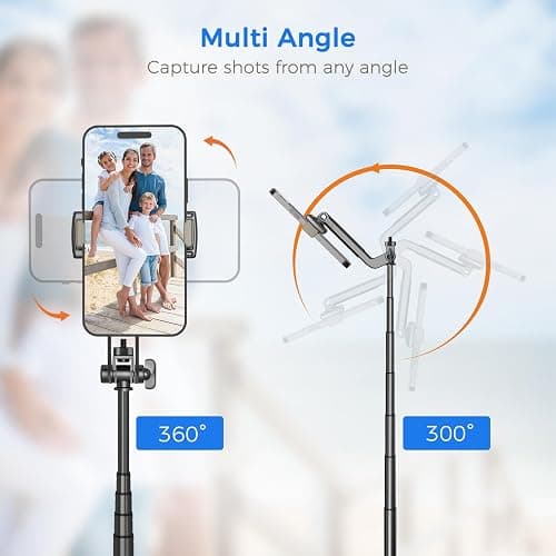 Selfie Stick Tripod for Phone with Remote Control & Holder, 50 Inch, Black | Extendable Selfie Stick Travel for iPhone, iPhone Tripod for Video Recording thumbnail 4