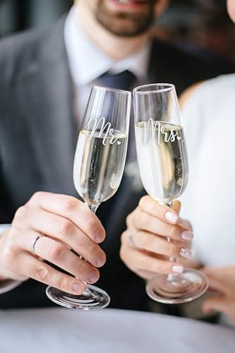 Sweetzer & Orange Bride and Groom Champagne Glasses (8 oz) Engraved Mr and Mrs Glasses for Wedding Glasses and Toasting Flutes, Bridal Shower Gifts, Engagement Gift. Boxed Mr and Mrs Gifts thumbnail 4