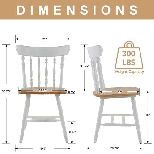 chairus White Windsor Dining Chairs Set of 2, Farmhouse Wooden Dining Room Chairs with Spindle Back & Turned Legs, Rustic Vintage Colonial Side Kitchen Chairs thumbnail 2