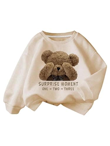 BEAUDRM Girl's Cute Bear Graphic Sweatshirt Crew Neck Long Sleeve Pullover Sweatshirts Streetwear - Image 1