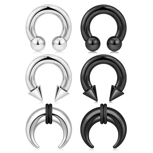 Qmcandy 6-12pcs Septum Pincher Tapers 8G 6G 4G 2G Stretching Kit C Shape Septum Piercing Jewelry Heavy Ear Gauges Earrings Horseshoe Nose Rings for Women Men - Image 1