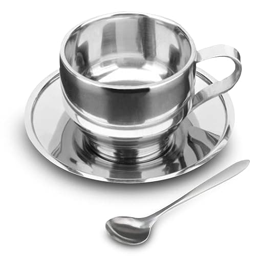 Stainless Steel Coffee Cup Set - 125ML Espresso Cups with Saucer and Spoon for Coffee and Tea Lovers - Image 1
