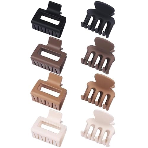 USDNICE Medium Hair Clips Combination 2 Styles Small Claw Clips for Thin Hair 8 Pcs Matte Non-slip Rectangle Jaw Clips Square Hair Accessories for Women and Girls (Brown) thumbnail 8