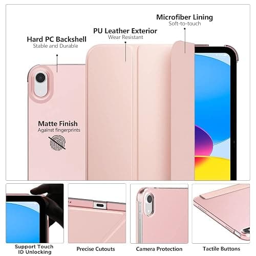 MoKo for iPad (A16) 11th Generation Case 11 Inch 2025, iPad 10th Generation Case 10.9 Inch 2022, Slim Stand Hard PC Translucent Back Shell Smart Cover, Support Touch ID, Auto Wake/Sleep, Rose Gold thumbnail 3