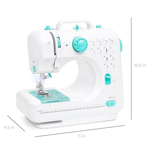 Best Choice Products Compact Sewing Machine, 42-Piece Beginners Kit, Multifunctional Portable 6V Beginner Sewing Machine w/ 12 Stitch Patterns, Light, Foot Pedal, Storage Drawer - Teal/White thumbnail 2