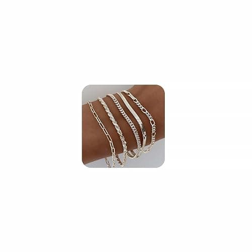 DEARMAY Gold Bracelets for Women Waterproof, 14K Real Gold Jewelry Sets for Women Trendy Thin Dainty Stackable Cuban Link Paperclip Chain Bracelet Pack Fashion Accessories Gifts for Womens - 5Pcs BRACELET A SL - Image 1